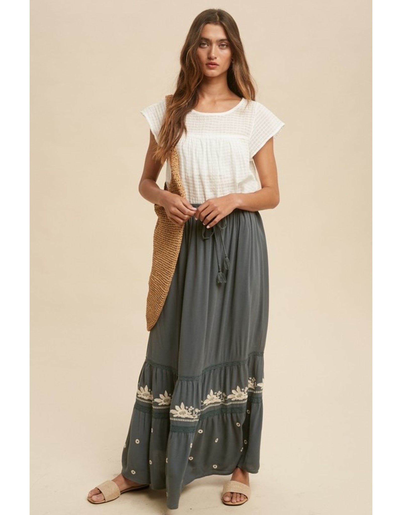 In Loom Tiered Embroidered Maxi Skirt