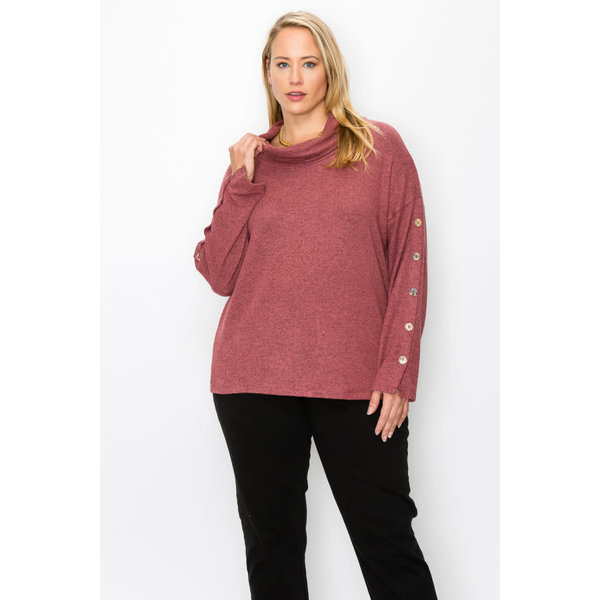 Coin1804 Plus Size Cozy Cowl Button Sleeve Top