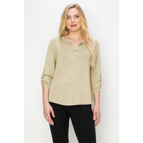 Ice Slub Jersey 1 Button Henley Rolled Sleeves Top