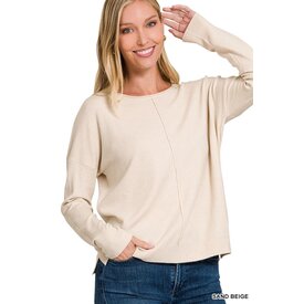 Zenana Front Seam Round Neck Sweater