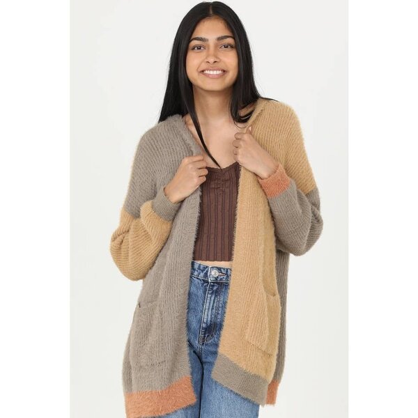 Angie Fuzzy Hooded Open Cardigan