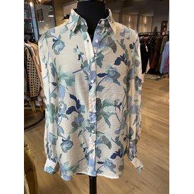 Papillon Big Floral Print Cuffed Sleeve Shirt