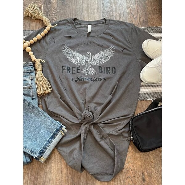 Kiki's Boutique Distressed Free Bird T-Shirt