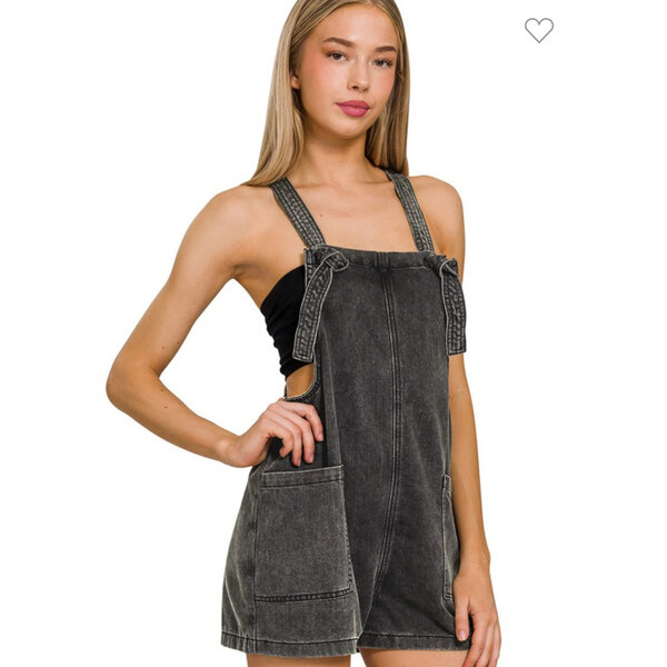 Zenana Stonewashed Denim Knot Strap Romper