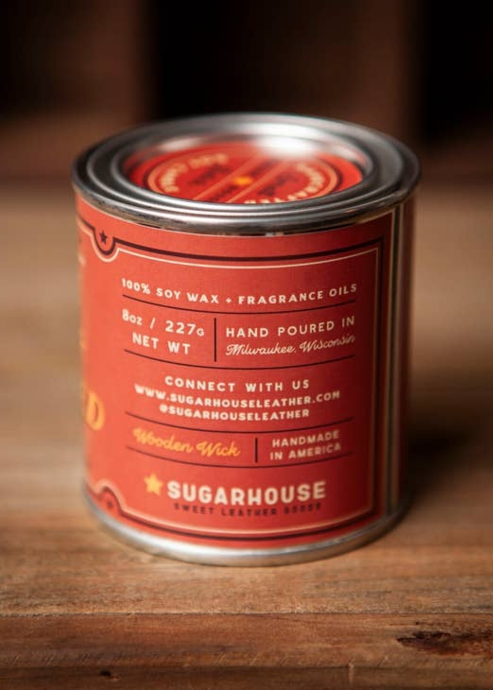 Sugarhouse Leather Soy Candle Wooden Wick
