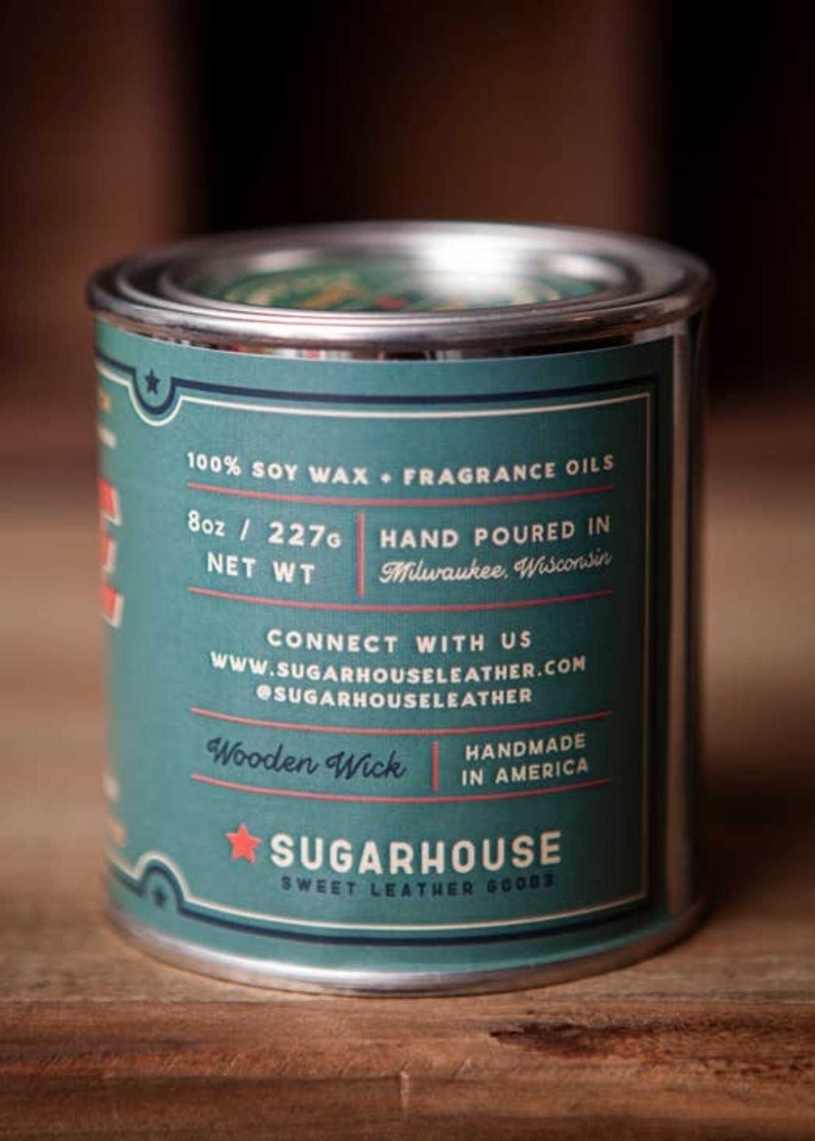 Sugarhouse Leather Soy Candle Wooden Wick