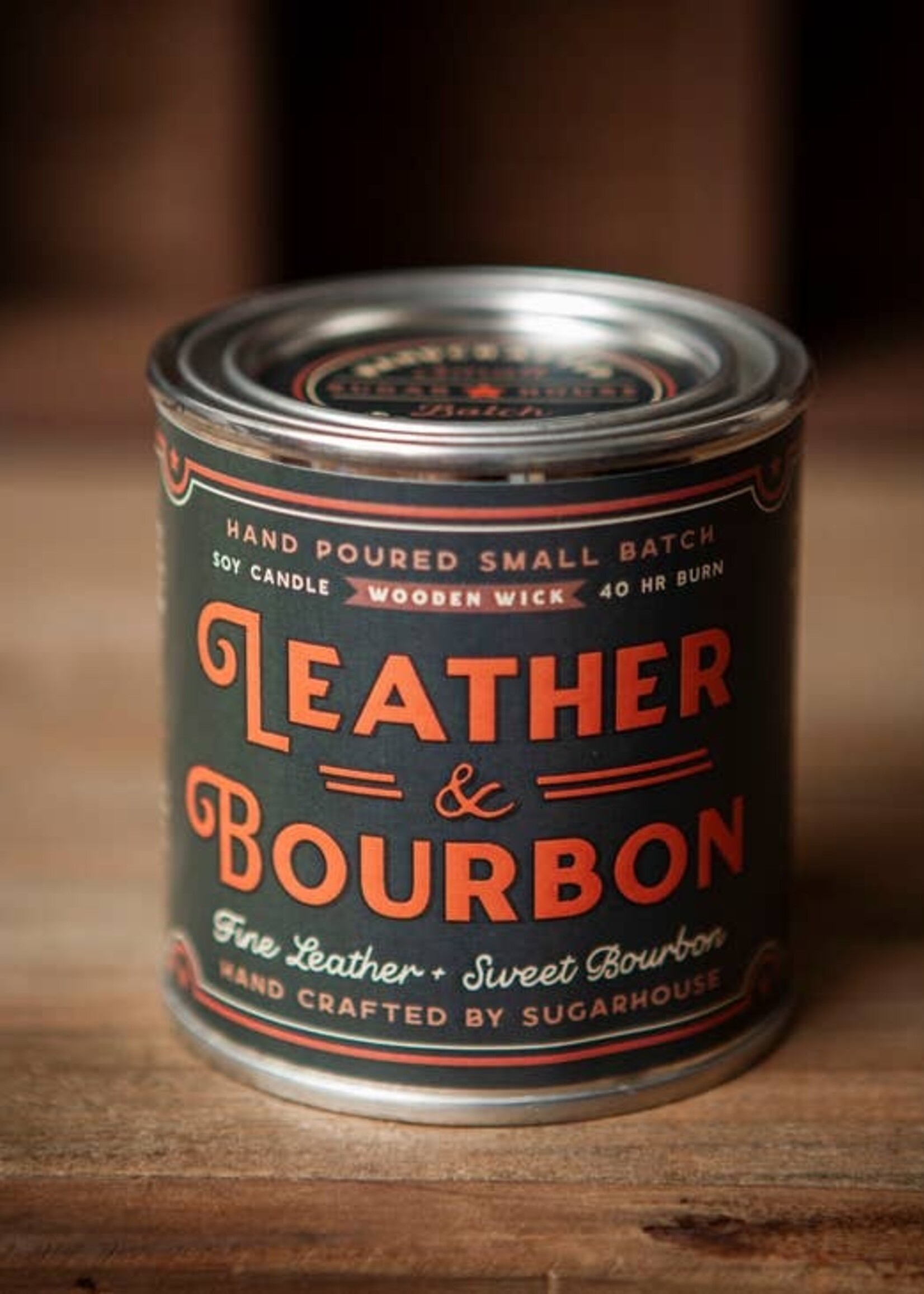 Sugarhouse Leather Soy Candle Wooden Wick