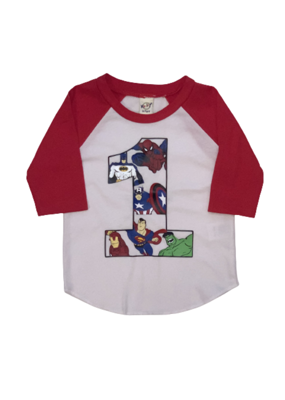 Tracy's Treasures Superhero Birthday Baseball Tee