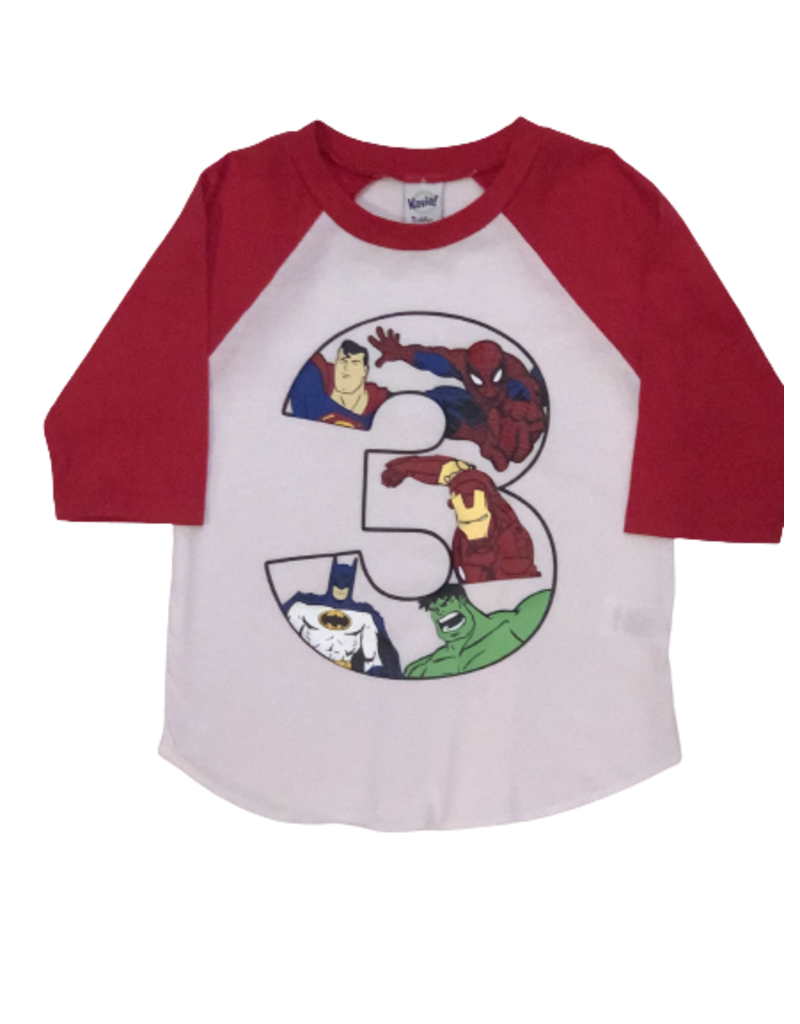 Tracy's Treasures Superhero Birthday Baseball Tee
