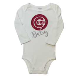 Tracy's Treasures Cubs Baby Long Sleeve Pink Onesie