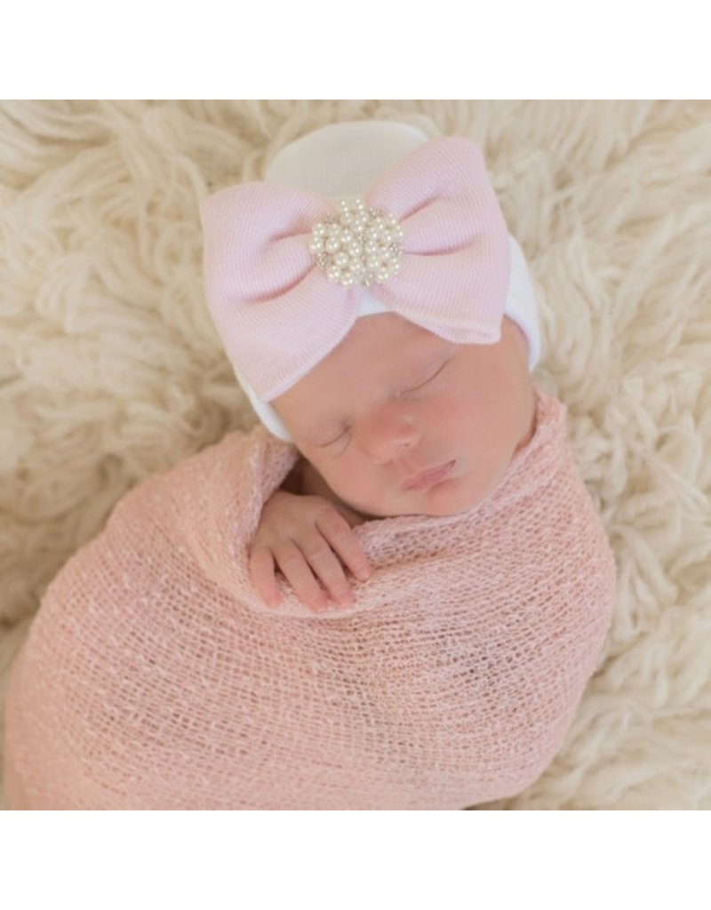 IlyBean Irene Bow Newborn Girl Pearl Rhinestone Hospital Hat
