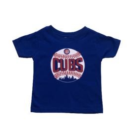Tracy's Treasures Cubs Baseball Skyline Blue Short Sleeve Shirt