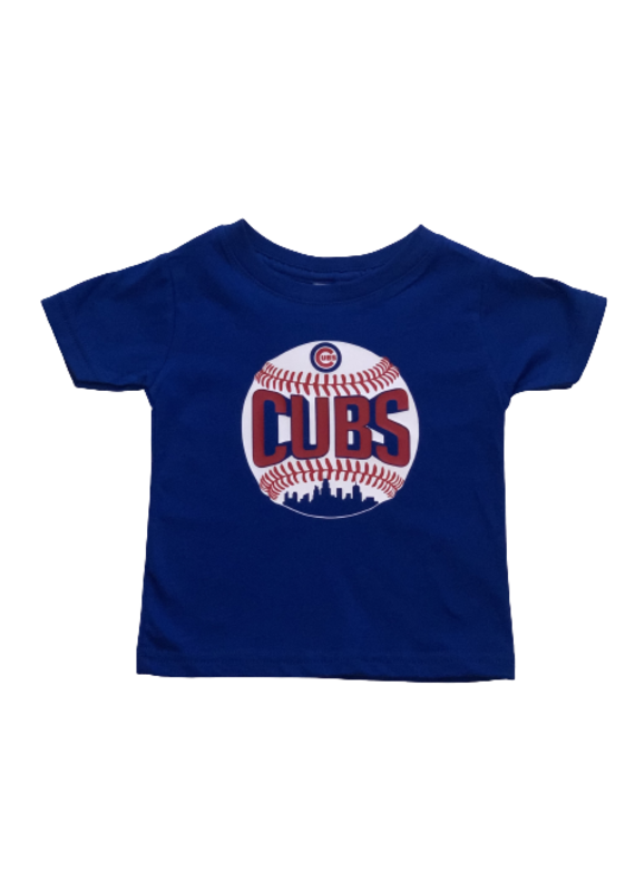 Tracy's Treasures Cubs Baseball Skyline Blue Short Sleeve Shirt