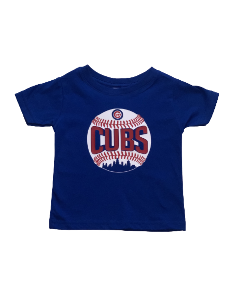 Tracy's Treasures Cubs Baseball Skyline Blue Short Sleeve Shirt