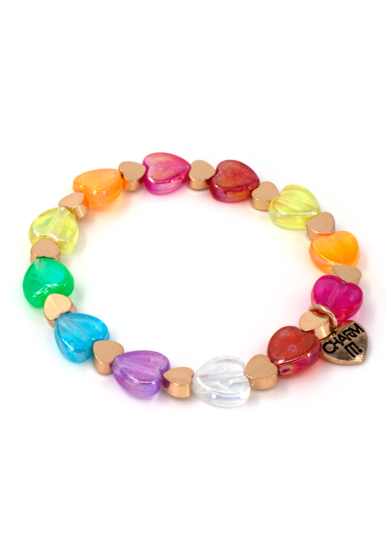 CHARM IT! Gold Rainbow Heart Bead Stretch Bracelet