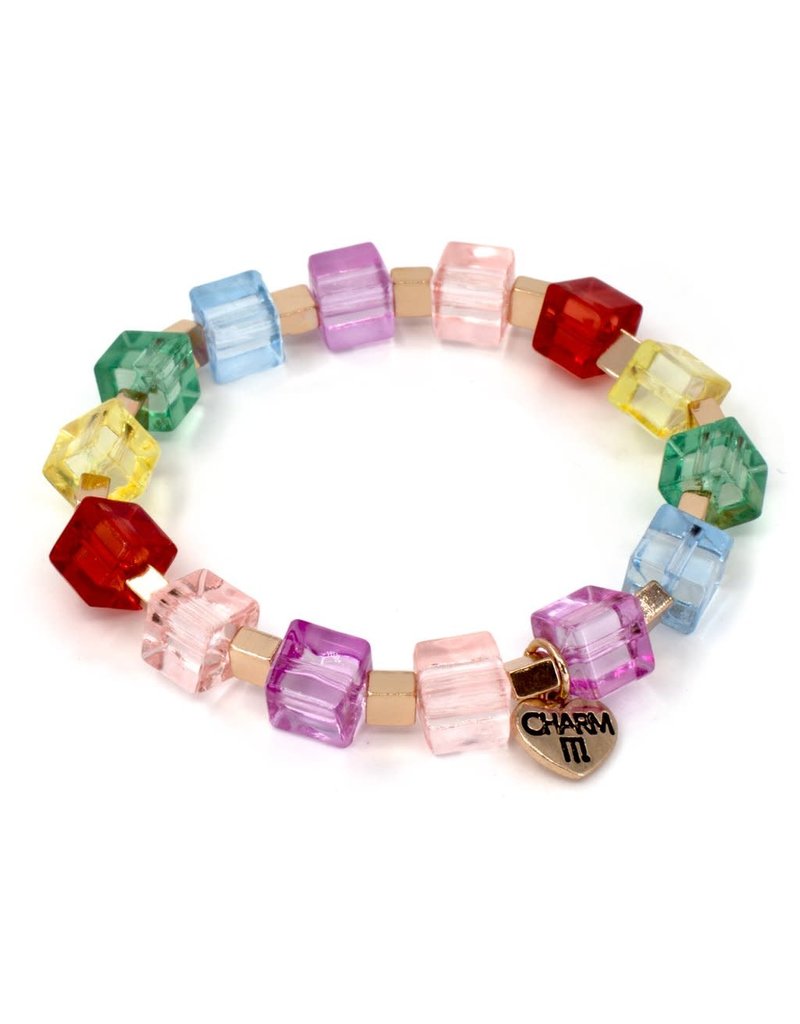 CHARM IT! Gold Rainbow Cube Bead Stretch Bracelet - Bows & Babes