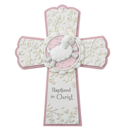 Christian Brands Catholic Baptism Cross Pink