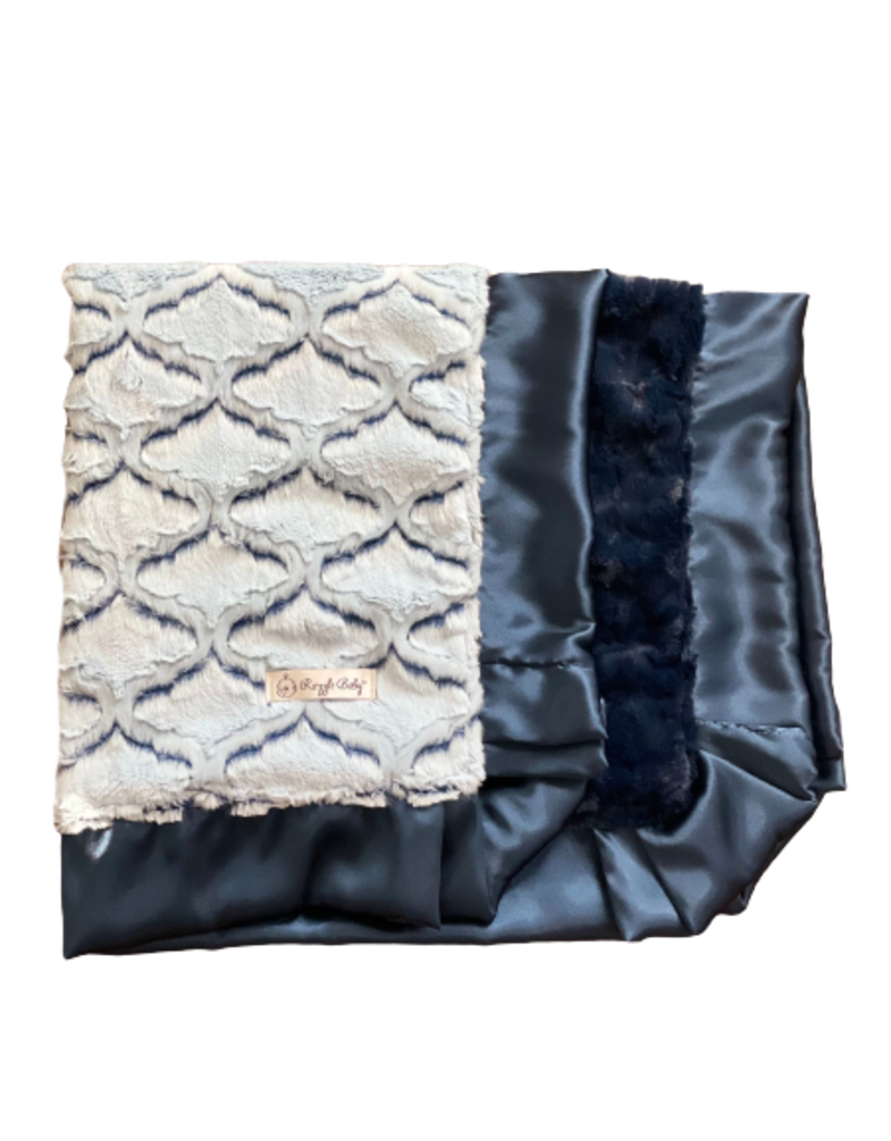 Baby Blue and Navy Frost Lattice Double Plush Blanket