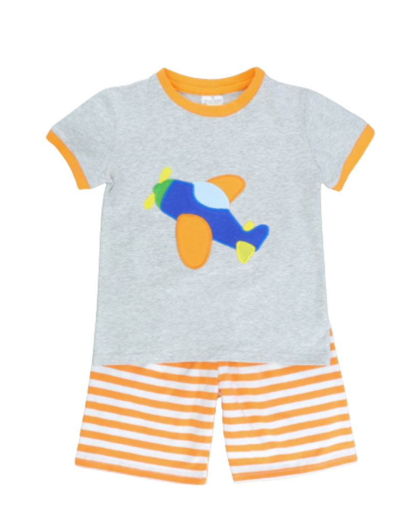 Marie Nicole Clothing Orange & Gray Airplane Set Infant