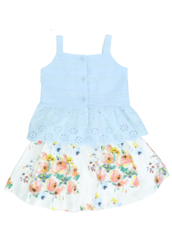Marie Nicole Clothing Blue Tank & Floral Skirt Outfit