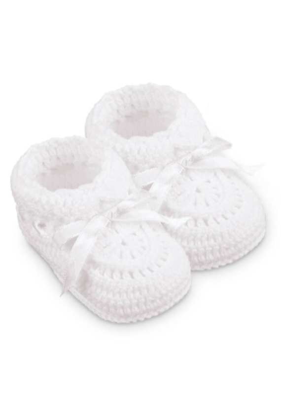 Jefferies Socks Hand Crochet Ribbon Bootie White NB 0-3m