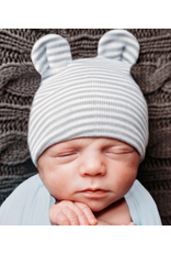IlyBean Grey White Striped Bear Ears Newborn Hospital Hat