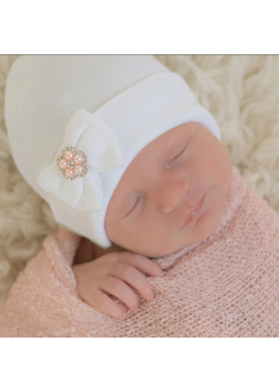 IlyBean Teeny White Jewel Bow Hospital Hat Newborn