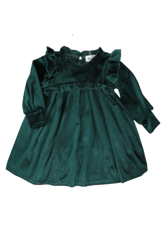 Marie Nicole Clothing Toddler Ribbed Dark Green Velvet Ruffle Dress