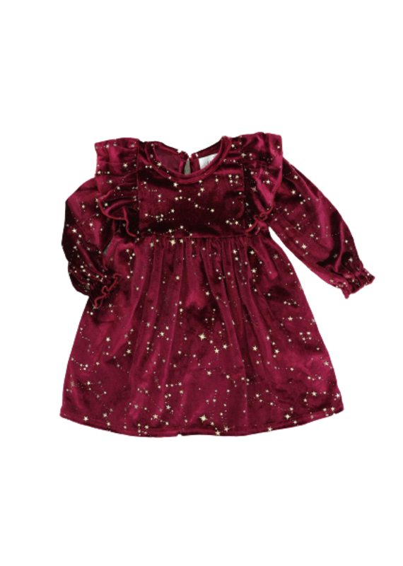Marie Nicole Clothing Toddler Wine Starry Night Velvet Ruffle Dress