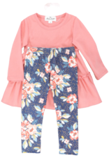 Marie Nicole Clothing Salmon Pink Tiered Top & Floral Bottoms with Scarf