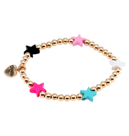 High Intencity Corporation CHARM IT! CHARM IT! Gold Bead Multi Star Stretch Bead Bracelet