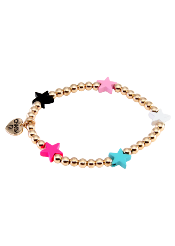 High Intencity Corporation CHARM IT! CHARM IT! Gold Bead Multi Star Stretch Bead Bracelet