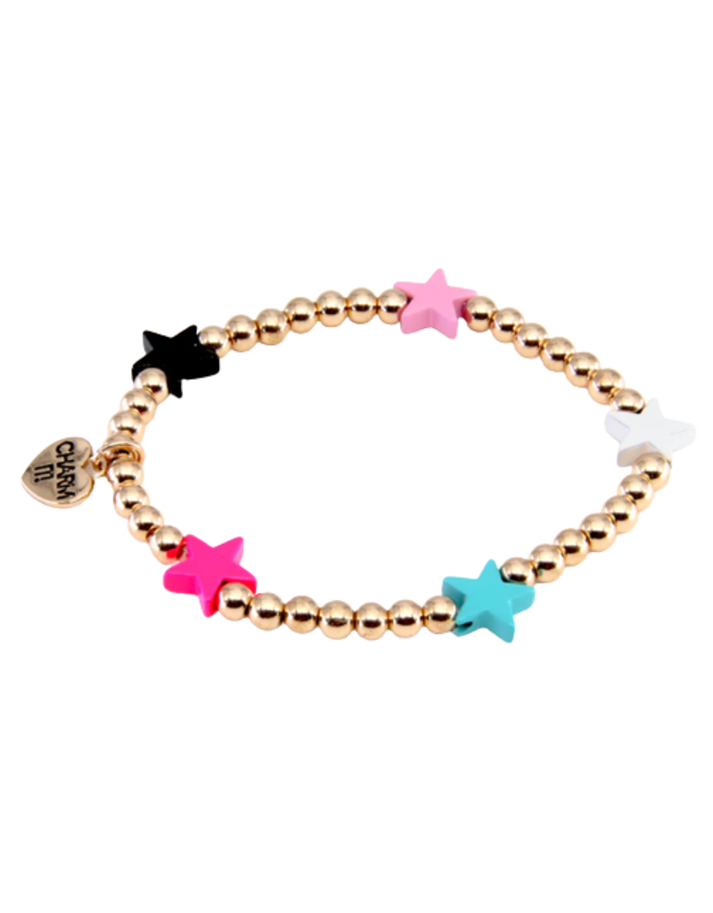 High Intencity Corporation CHARM IT! CHARM IT! Gold Bead Multi Star Stretch Bead Bracelet