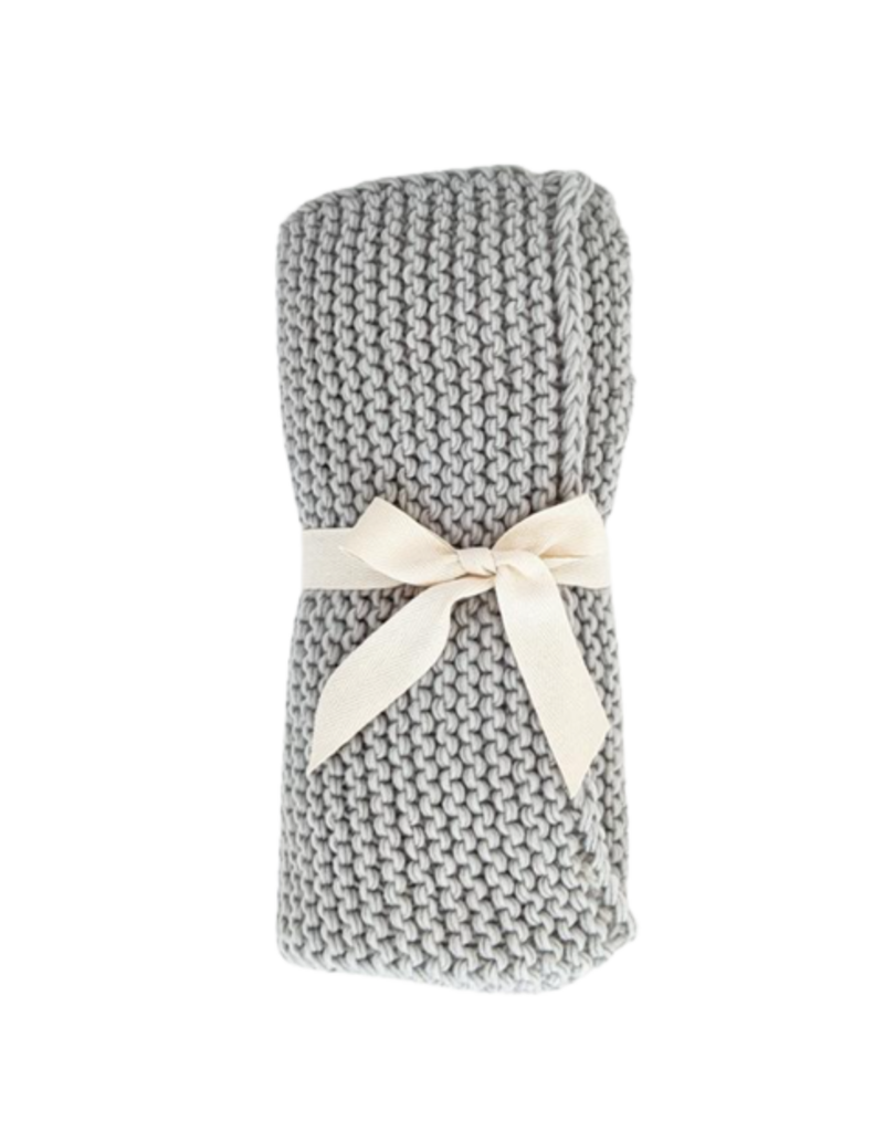 Ice Grey Garter Stitch Knit Blanket Bows & Babes
