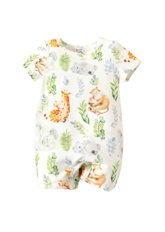 PatPat Baby Boy/Girl Cotton Short-Sleeve Allover Romper White