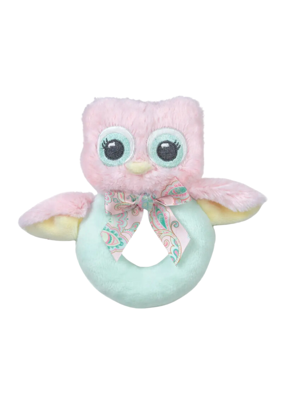 Bearington Collection Lil Hoots Pink Owl Ring Rattle