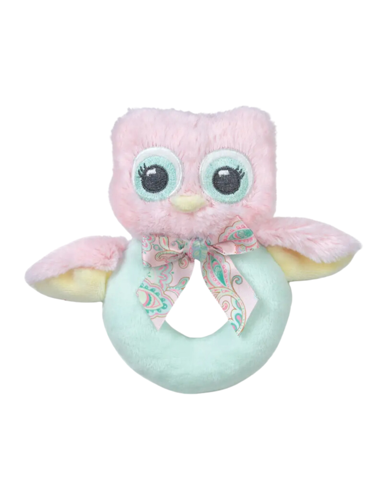 Bearington Collection Lil Hoots Pink Owl Ring Rattle