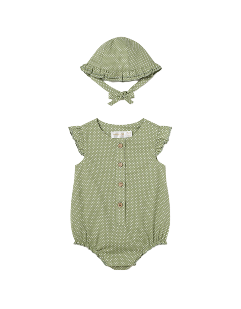 Green Polka Dot Romper with Hat