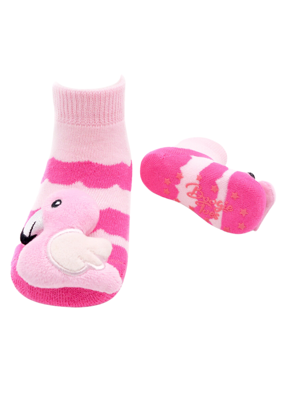 Liventi Pink Flamingo Rattle Socks 0-12m