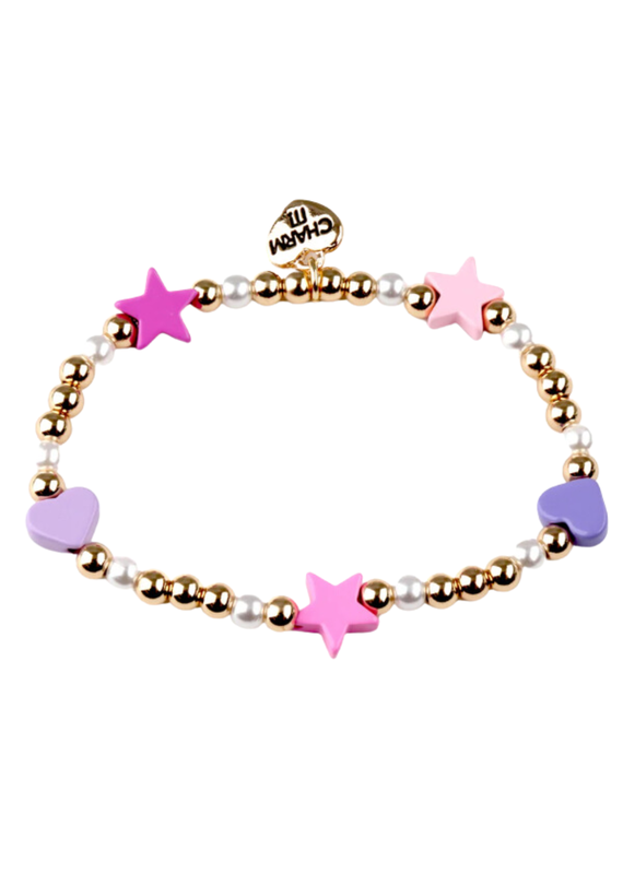 CHARM IT! Gold Heart & Star Stretch Bead Bracelet