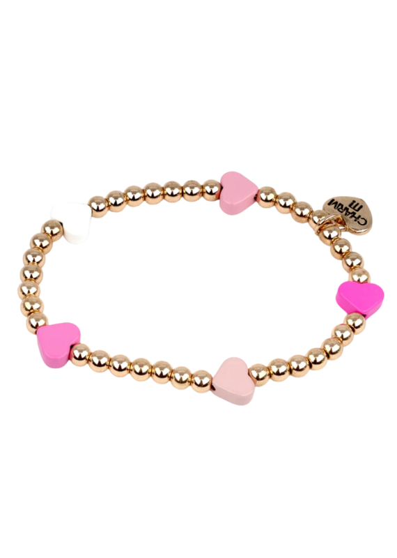 CHARM IT! Gold Pink Heart Stretch Bead Bracelet