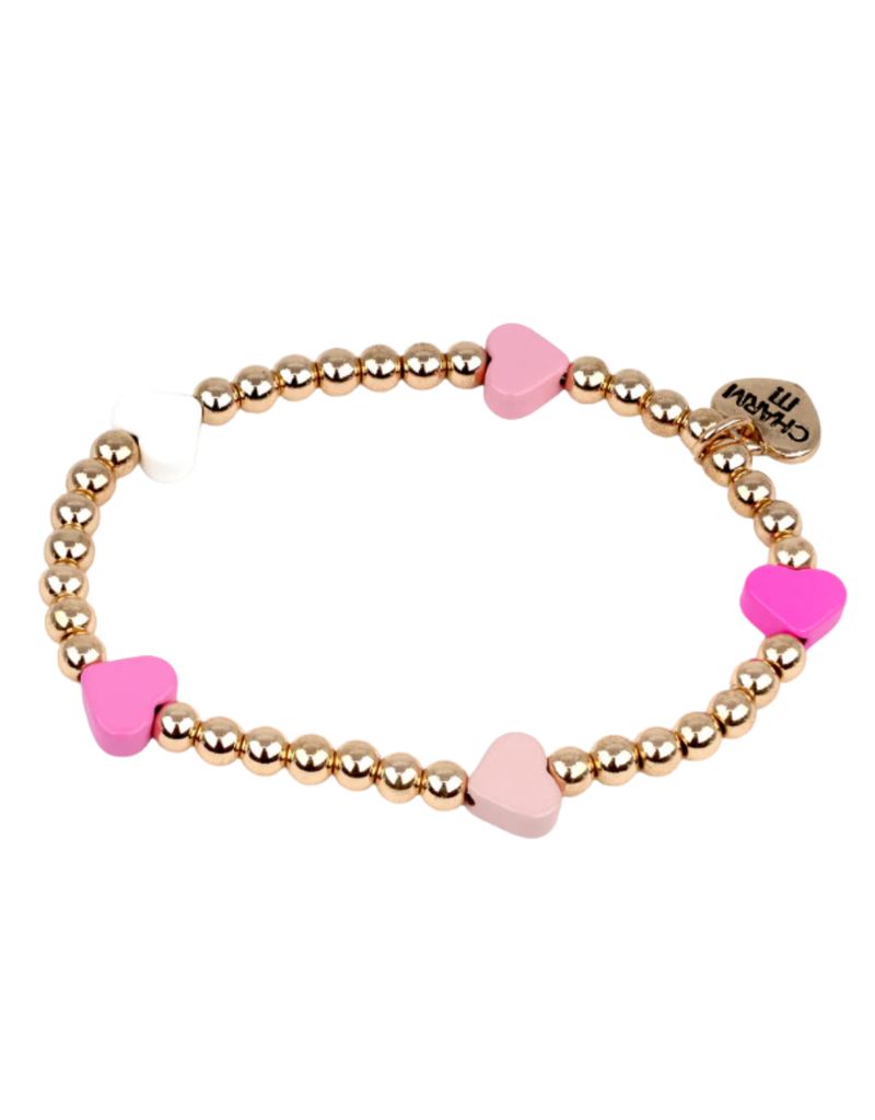 CHARM IT! Gold Pink Heart Stretch Bead Bracelet