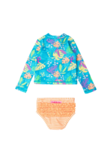RuffleButts + RuggedButts Neon Tiki Vibes Long Sleeve Zipper Rash Guard 2-Piece