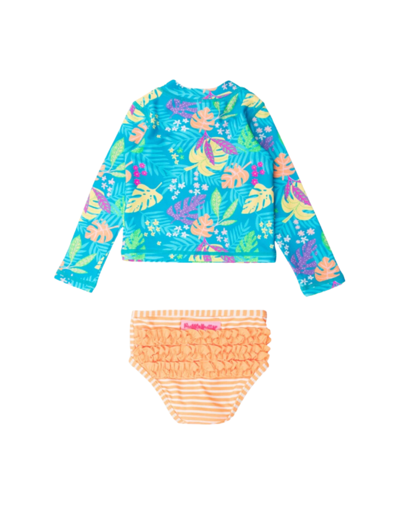 RuffleButts + RuggedButts Neon Tiki Vibes Long Sleeve Zipper Rash Guard 2-Piece