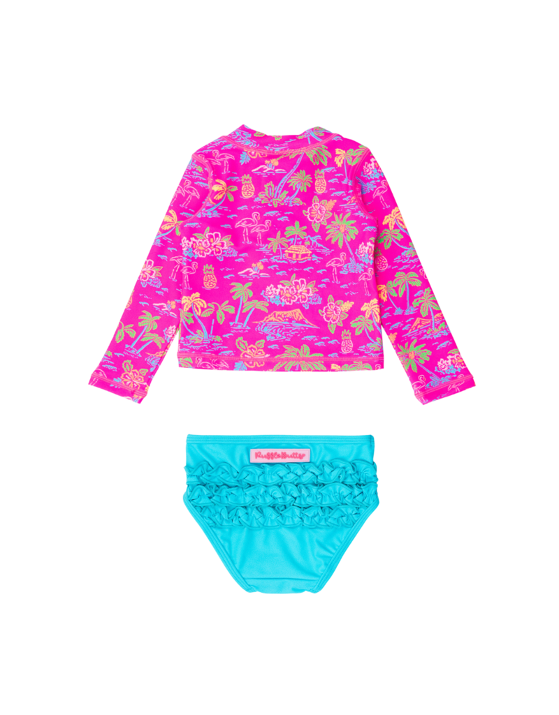 Neon Island Time Long Sleeve Zipper Rash Guard 2 Piece