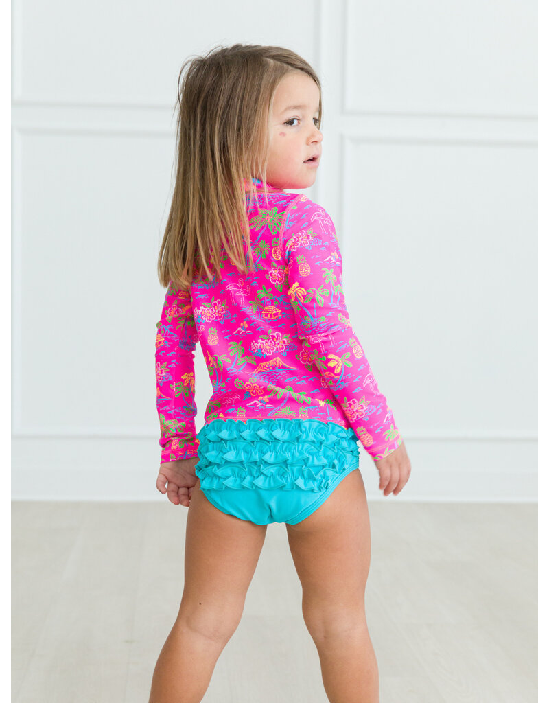 Neon Island Time Long Sleeve Zipper Rash Guard 2 Piece