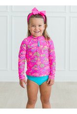 Neon Island Time Long Sleeve Zipper Rash Guard 2 Piece