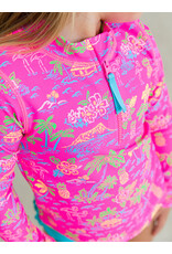 Neon Island Time Long Sleeve Zipper Rash Guard 2 Piece