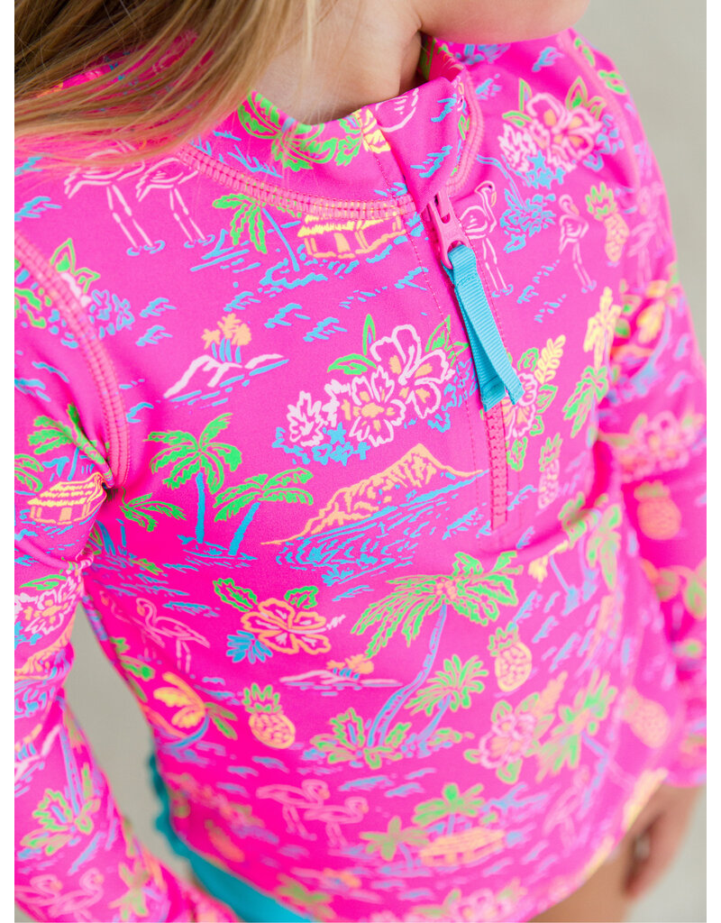 Neon Island Time Long Sleeve Zipper Rash Guard 2 Piece