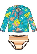 RuffleButts + RuggedButts Neon Tiki Vibes Long Sleeve Zipper Rash Guard 2-Piece